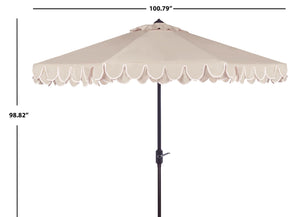 Safavieh ELEGANT Valance 9FT Round Umbrella - Coastal-Inspired Canopy for Stylish Outdoor Shade & Relaxation Beige / White PAT8006C