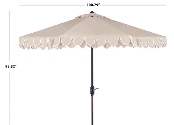 Safavieh ELEGANT Valance 9FT Round Umbrella - Coastal-Inspired Canopy for Stylish Outdoor Shade & Relaxation Beige / White PAT8006C