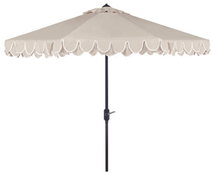 Safavieh ELEGANT Valance 9FT Round Umbrella - Coastal-Inspired Canopy for Stylish Outdoor Shade & Relaxation Beige / White PAT8006C