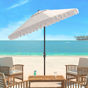 Safavieh ELEGANT Valance 9FT Round Umbrella - Coastal-Inspired Canopy for Stylish Outdoor Shade & Relaxation Beige / White PAT8006C