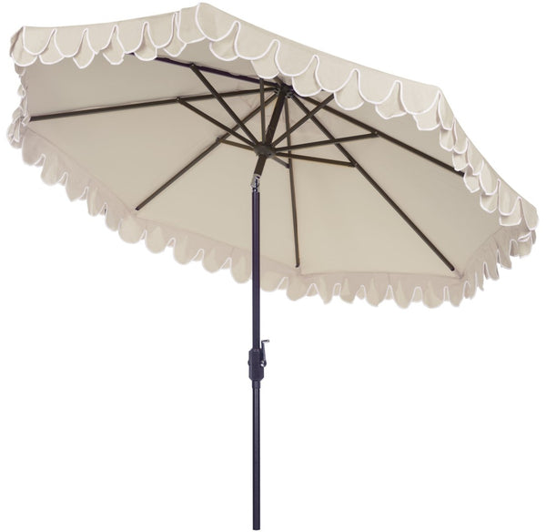 Safavieh ELEGANT Valance 9FT Round Umbrella - Coastal-Inspired Canopy for Stylish Outdoor Shade & Relaxation Beige / White PAT8006C