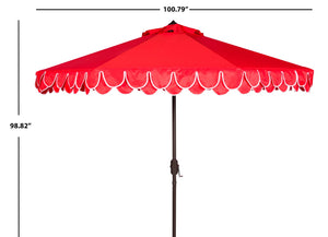 Safavieh ELEGANT Valance 9FT Round Umbrella - Coastal-Inspired Canopy for Stylish Outdoor Shade & Relaxation Red / White PAT8006D