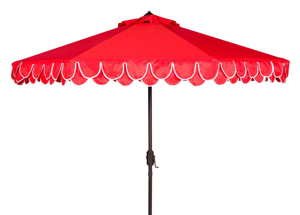 Safavieh ELEGANT Valance 9FT Round Umbrella - Coastal-Inspired Canopy for Stylish Outdoor Shade & Relaxation Red / White PAT8006D