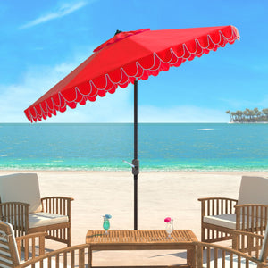 Safavieh ELEGANT Valance 9FT Round Umbrella - Coastal-Inspired Canopy for Stylish Outdoor Shade & Relaxation Red / White PAT8006D
