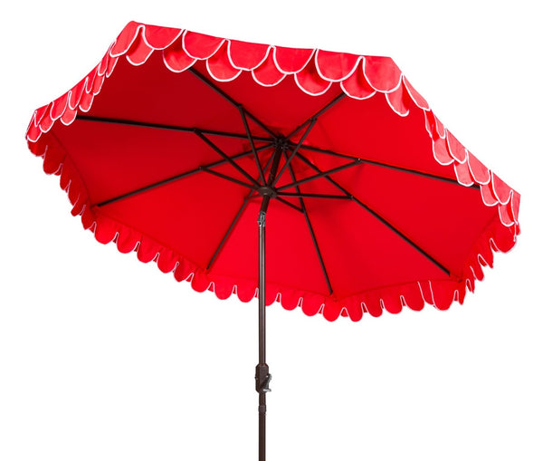 Safavieh ELEGANT Valance 9FT Round Umbrella - Coastal-Inspired Canopy for Stylish Outdoor Shade & Relaxation Red / White PAT8006D