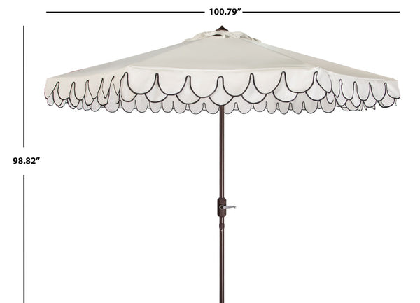 Safavieh ELEGANT Valance 9FT Round Umbrella - Coastal-Inspired Canopy for Stylish Outdoor Shade & Relaxation Ivory / Black PAT8006E