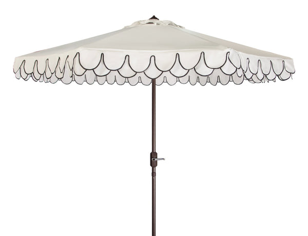 Safavieh ELEGANT Valance 9FT Round Umbrella - Coastal-Inspired Canopy for Stylish Outdoor Shade & Relaxation Ivory / Black PAT8006E