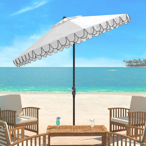 Safavieh ELEGANT Valance 9FT Round Umbrella - Coastal-Inspired Canopy for Stylish Outdoor Shade & Relaxation Ivory / Black PAT8006E