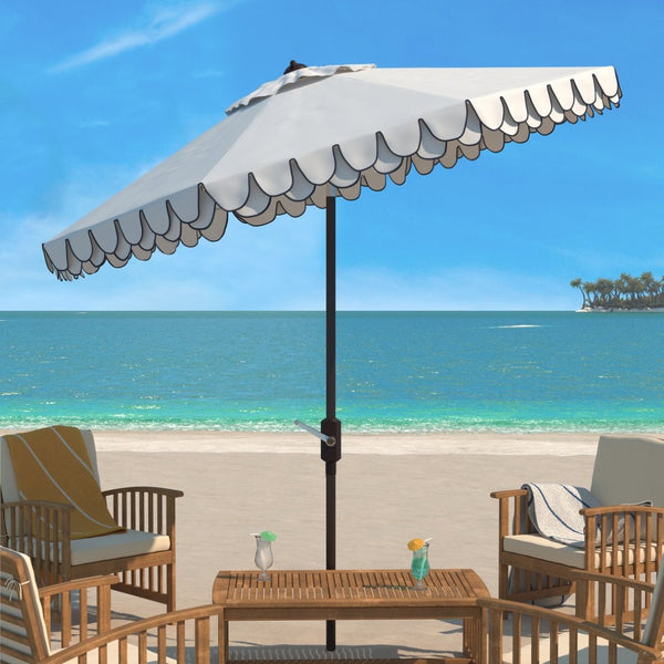 Safavieh ELEGANT Valance 9FT Round Umbrella - Coastal-Inspired Canopy for Stylish Outdoor Shade & Relaxation Ivory / Navy PAT8006F