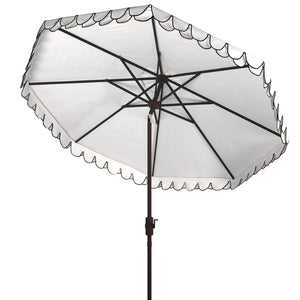 Safavieh ELEGANT Valance 9FT Round Umbrella - Coastal-Inspired Canopy for Stylish Outdoor Shade & Relaxation Ivory / Navy PAT8006F