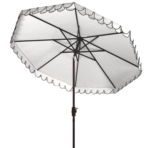 Safavieh ELEGANT Valance 9FT Round Umbrella - Coastal-Inspired Canopy for Stylish Outdoor Shade & Relaxation Ivory / Navy PAT8006F