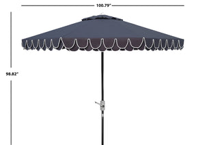 Safavieh ELEGANT 9FT Round Patio Umbrella in Navy with White Trim & Chrome Pole - Chic Outdoor Shade Solution PAT8006G