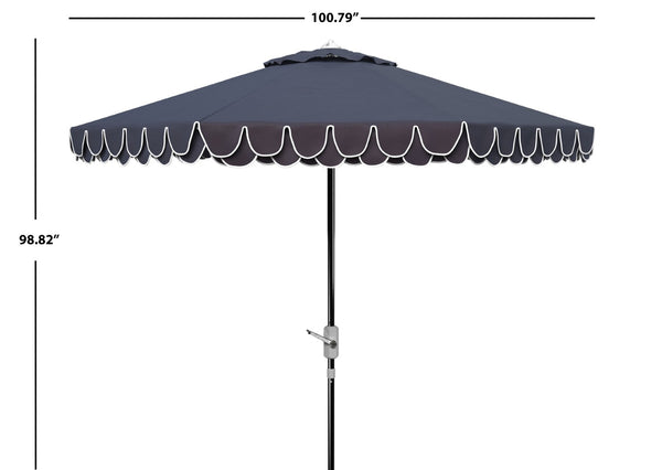 Safavieh ELEGANT 9FT Round Patio Umbrella in Navy with White Trim & Chrome Pole - Chic Outdoor Shade Solution PAT8006G
