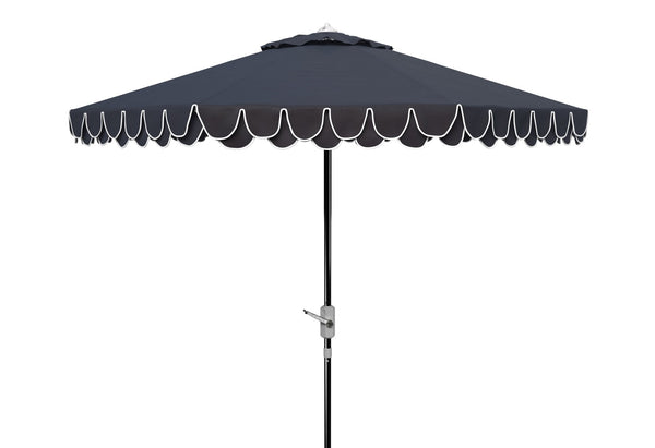Safavieh ELEGANT 9FT Round Patio Umbrella in Navy with White Trim & Chrome Pole - Chic Outdoor Shade Solution PAT8006G
