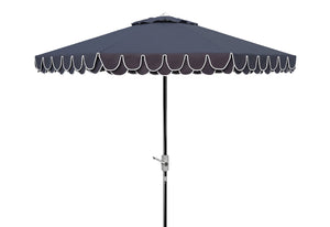 Safavieh ELEGANT 9FT Round Patio Umbrella in Navy with White Trim & Chrome Pole - Chic Outdoor Shade Solution PAT8006G