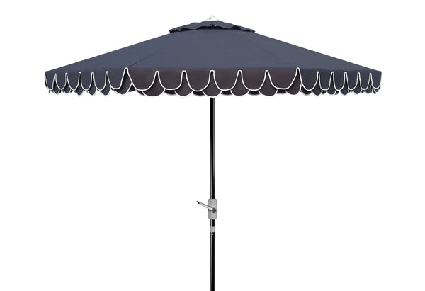 Safavieh ELEGANT 9FT Round Patio Umbrella in Navy with White Trim & Chrome Pole - Chic Outdoor Shade Solution PAT8006G