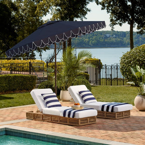Safavieh ELEGANT 9FT Round Patio Umbrella in Navy with White Trim & Chrome Pole - Chic Outdoor Shade Solution PAT8006G