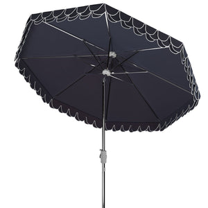 Safavieh ELEGANT 9FT Round Patio Umbrella in Navy with White Trim & Chrome Pole - Chic Outdoor Shade Solution PAT8006G