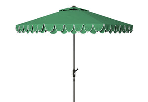 Safavieh ELEGANT Valance 9FT Round Umbrella - Coastal-Inspired Canopy for Stylish Outdoor Shade & Relaxation Hunter Green PAT8006H