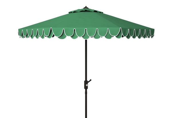 Safavieh ELEGANT Valance 9FT Round Umbrella - Coastal-Inspired Canopy for Stylish Outdoor Shade & Relaxation Hunter Green PAT8006H