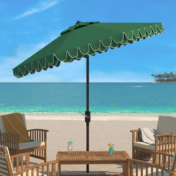 Safavieh ELEGANT Valance 9FT Round Umbrella - Coastal-Inspired Canopy for Stylish Outdoor Shade & Relaxation Hunter Green PAT8006H