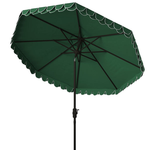 Safavieh ELEGANT Valance 9FT Round Umbrella - Coastal-Inspired Canopy for Stylish Outdoor Shade & Relaxation Hunter Green PAT8006H