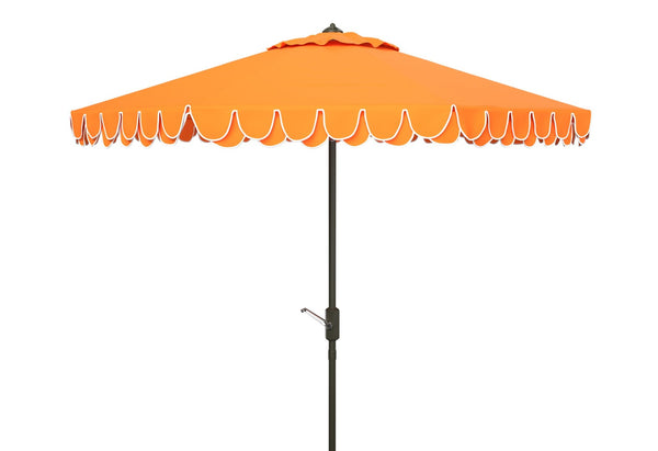 Safavieh ELEGANT Valance 9FT Round Umbrella - Coastal-Inspired Canopy for Stylish Outdoor Shade & Relaxation Orange PAT8006O
