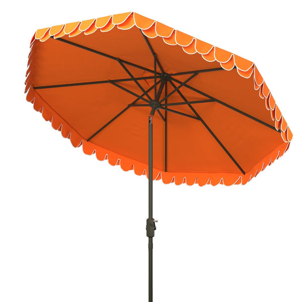Safavieh ELEGANT Valance 9FT Round Umbrella - Coastal-Inspired Canopy for Stylish Outdoor Shade & Relaxation Orange PAT8006O
