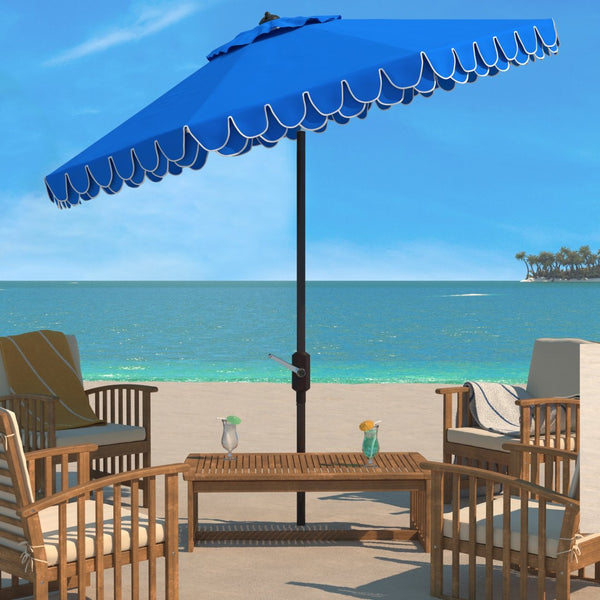 Safavieh ELEGANT Valance 9FT Round Umbrella - Coastal-Inspired Canopy for Stylish Outdoor Shade & Relaxation Pacific Blue PAT8006P