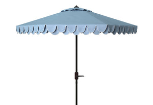 Safavieh ELEGANT Valance 9FT Round Umbrella - Coastal-Inspired Canopy for Stylish Outdoor Shade & Relaxation Baby Blue / White PAT8006U