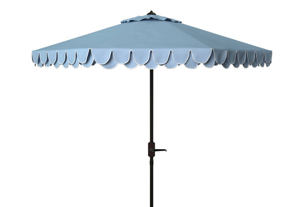 Safavieh ELEGANT Valance 9FT Round Umbrella - Coastal-Inspired Canopy for Stylish Outdoor Shade & Relaxation Baby Blue / White PAT8006U