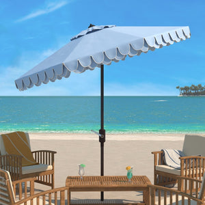 Safavieh ELEGANT Valance 9FT Round Umbrella - Coastal-Inspired Canopy for Stylish Outdoor Shade & Relaxation Baby Blue / White PAT8006U