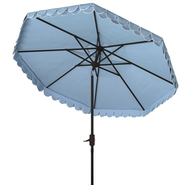 Safavieh ELEGANT Valance 9FT Round Umbrella - Coastal-Inspired Canopy for Stylish Outdoor Shade & Relaxation Baby Blue / White PAT8006U