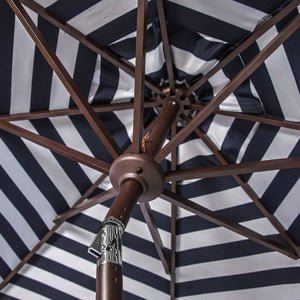 Safavieh ATHENS 9FT Crank Umbrella - Elegant Mediterranean Shade for Patios, Decks, and Outdoor Spaces Navy / White PAT8007A