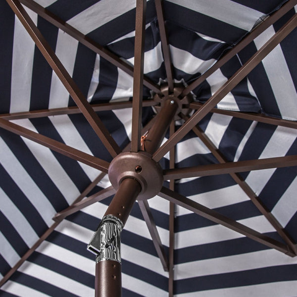 Safavieh ATHENS 9FT Crank Umbrella - Elegant Mediterranean Shade for Patios, Decks, and Outdoor Spaces Navy / White PAT8007A