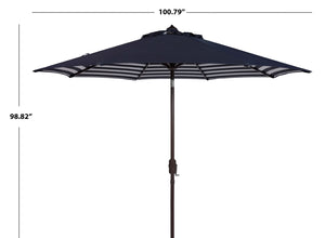 Safavieh ATHENS 9FT Crank Umbrella - Elegant Mediterranean Shade for Patios, Decks, and Outdoor Spaces Navy / White PAT8007A