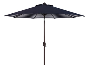Safavieh ATHENS 9FT Crank Umbrella - Elegant Mediterranean Shade for Patios, Decks, and Outdoor Spaces Navy / White PAT8007A
