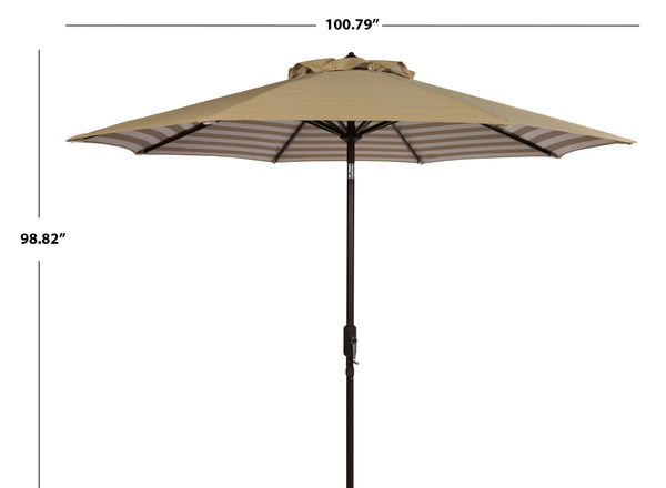 Safavieh ATHENS 9FT Crank Umbrella - Elegant Mediterranean Shade for Patios, Decks, and Outdoor Spaces Beige / White PAT8007B