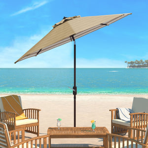 Safavieh ATHENS 9FT Crank Umbrella - Elegant Mediterranean Shade for Patios, Decks, and Outdoor Spaces Beige / White PAT8007B