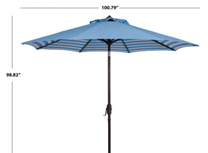 Safavieh ATHENS 9FT Crank Umbrella - Elegant Mediterranean Shade for Patios, Decks, and Outdoor Spaces Baby Blue / White PAT8007C