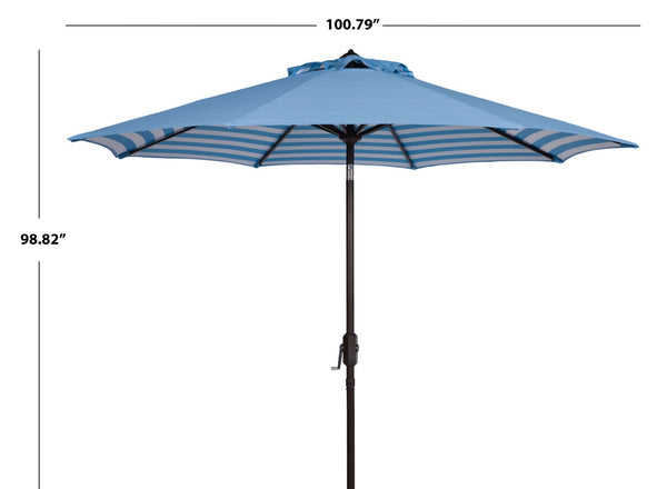 Safavieh ATHENS 9FT Crank Umbrella - Elegant Mediterranean Shade for Patios, Decks, and Outdoor Spaces Baby Blue / White PAT8007C
