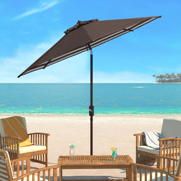 Safavieh ATHENS 9FT Crank Umbrella - Elegant Mediterranean Shade for Patios, Decks, and Outdoor Spaces Brown PAT8007D
