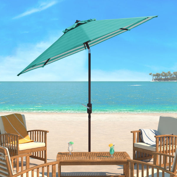 Safavieh ATHENS 9FT Crank Umbrella - Elegant Mediterranean Shade for Patios, Decks, and Outdoor Spaces Green PAT8007E