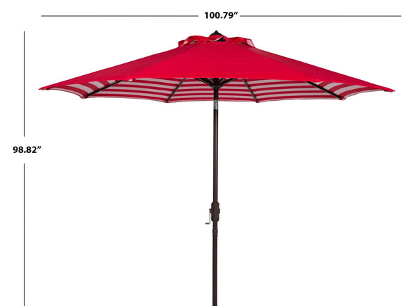 Safavieh ATHENS 9FT Crank Umbrella - Elegant Mediterranean Shade for Patios, Decks, and Outdoor Spaces Red PAT8007F