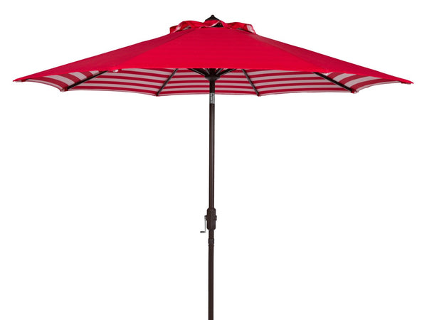 Safavieh ATHENS 9FT Crank Umbrella - Elegant Mediterranean Shade for Patios, Decks, and Outdoor Spaces Red PAT8007F