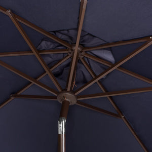 Safavieh MILAN 9FT Crank Umbrella – Stylish Outdoor Shade Solution for Elegant Patios and Lounging Spaces Navy / White PAT8008A