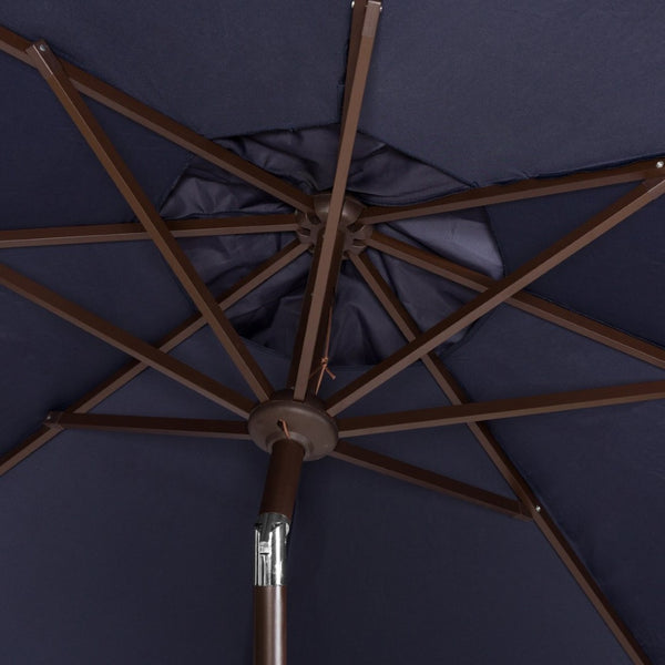 Safavieh MILAN 9FT Crank Umbrella – Stylish Outdoor Shade Solution for Elegant Patios and Lounging Spaces Navy / White PAT8008A