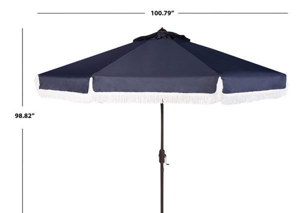 Safavieh MILAN 9FT Crank Umbrella – Stylish Outdoor Shade Solution for Elegant Patios and Lounging Spaces Navy / White PAT8008A