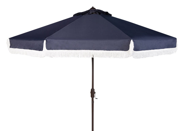 Safavieh MILAN 9FT Crank Umbrella – Stylish Outdoor Shade Solution for Elegant Patios and Lounging Spaces Navy / White PAT8008A