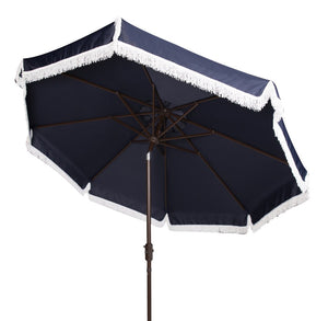 Safavieh MILAN 9FT Crank Umbrella – Stylish Outdoor Shade Solution for Elegant Patios and Lounging Spaces Navy / White PAT8008A